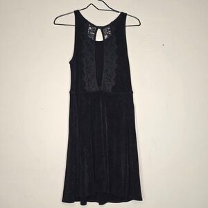 Free People lady jane Black Lace Trim Open Back Burnout Floral Mini Dress Small